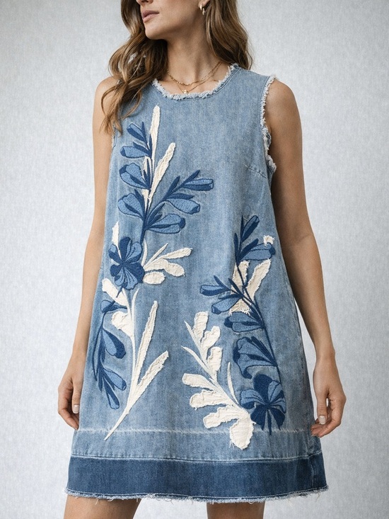 HOLDING HORSES Dresses & Skirts - Holding Horses Anthropologie Embroidered Denim Dress XS Boho Chic